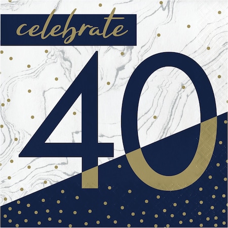 Creative Converting Navy and Gold 40th Birthday Napkins, 6.5", 192PK 357607